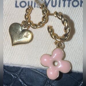 Gold and Pink Louis Vuitton Monogram Charm Earrings
